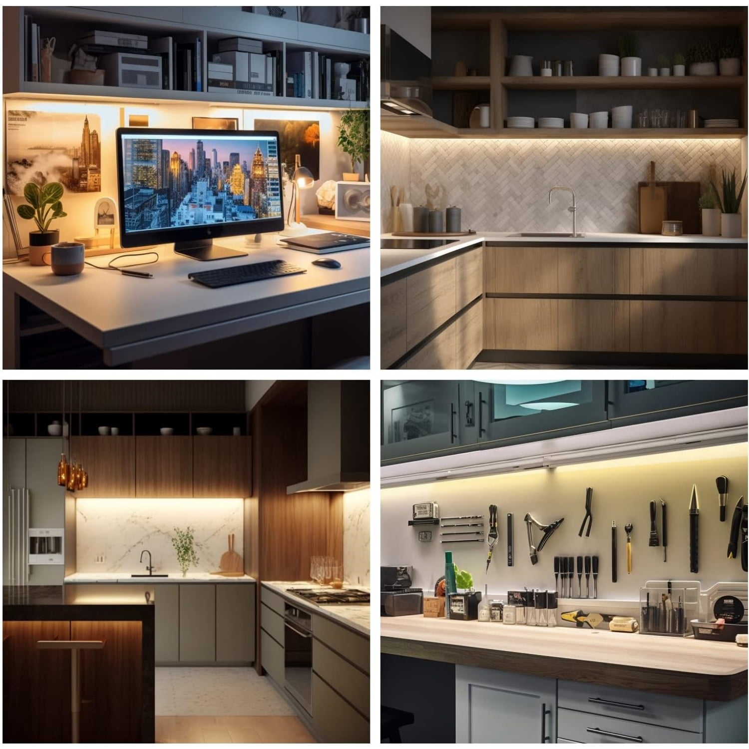 Hand Wave Activated Under Cabinet LED Lighting Kit, Dimmable, 3-Pack 12 in - Touchless Dimming Control, White Under Counter Lights for Kitchen, Garage, Office, Desk - Warm White (3000K)