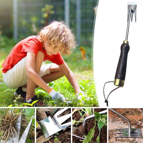 Hand Weeder Tool with Ergonomic Handle,13.3"Brown Stainless Steel Weed Puller for Digging/Cultivating/Sowing,Farm Planting & Uprooting Weeding Tools(Rubber Handle)