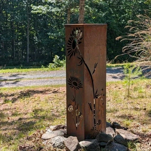 Hand-Welded Metal Garden Pillar - Floral Cutout Design - Rustic/Modern Decor - For Climbing Vines, Patios - Durable Indoor/Outdoor Use