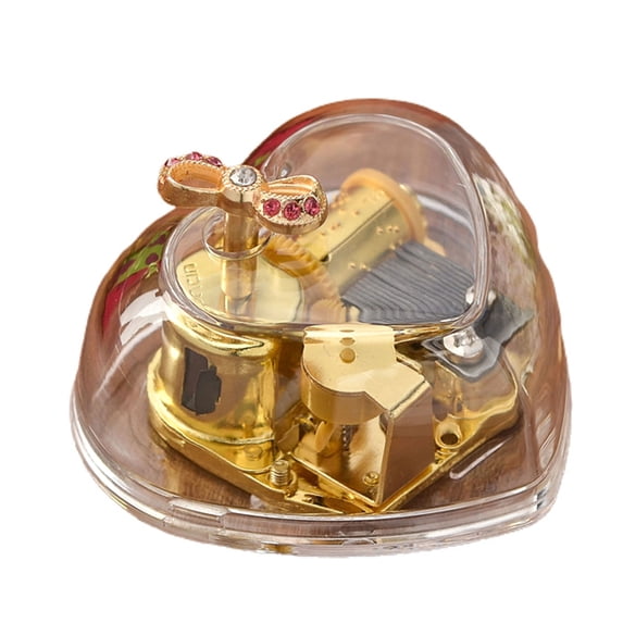 Hand Windup Metal Movement Octave Box Music Box with Clear Acrylic Heart Shape For Friend Couple Birthday Gift