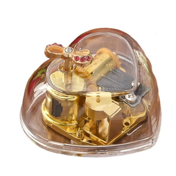 Hand Windup Metal Movement Octave Box Music Box with Transparent Acrylic Heart