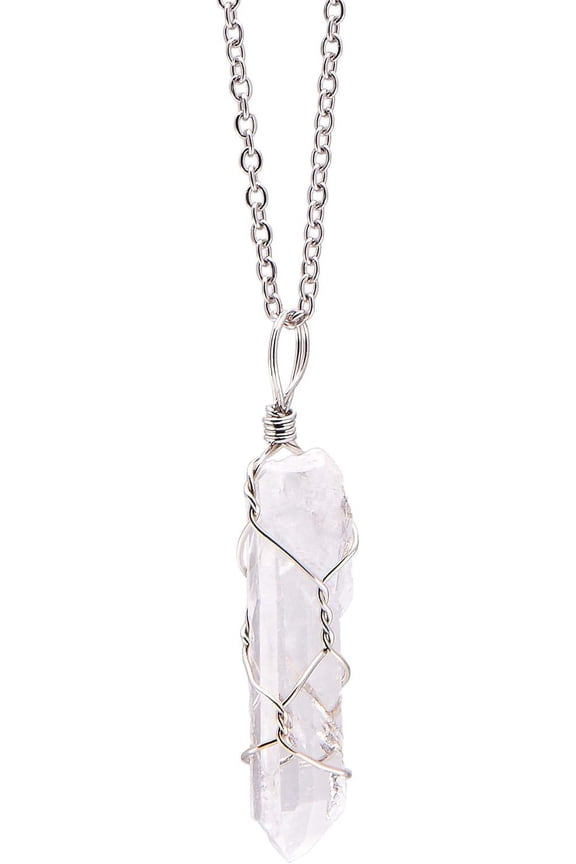 Hand Wired Natural Raw White Quartz Crystal Point Pendant Necklace[b5862]