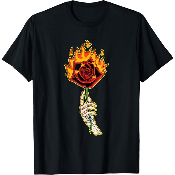 Hand With Rose Flower On Fire Tshirt T-Shirt