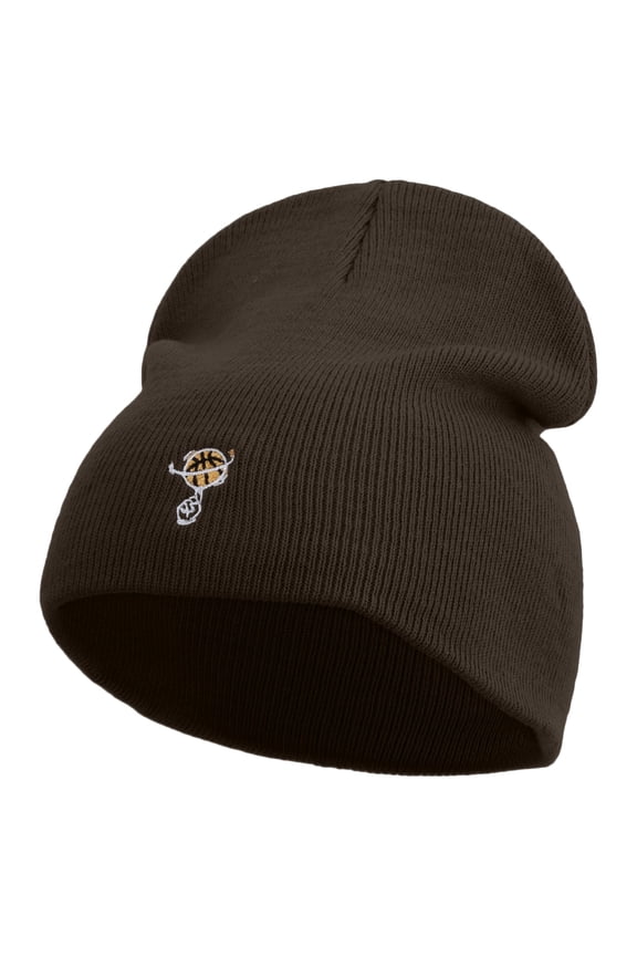 Hand With Spinning Basketball Embroidered 8 inch Acrylic Short beanie - Brown OSFM