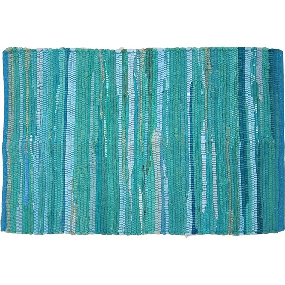 Hand Woven 100% Cotton Chindi Rag Rug 2'x3' - Teal, Recycled Reversible Rug, Boho Farmhouse Rugs for Living Room, Dinning Room, Kitchen, Entryway, Bedroom Rugs - 24"x36"