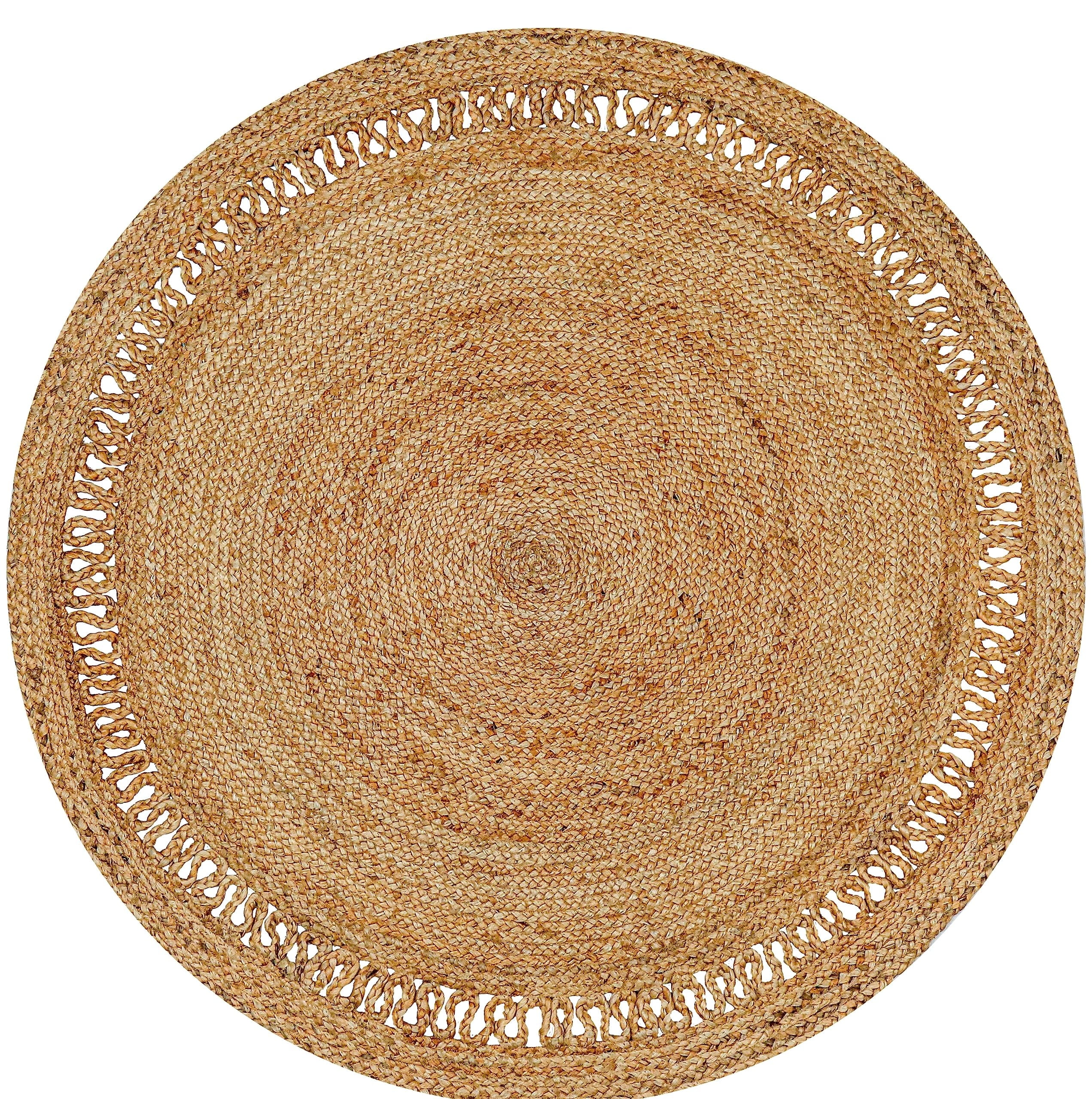 Handmade Beige Braided Jute Round Area Rug, 8 Feet
