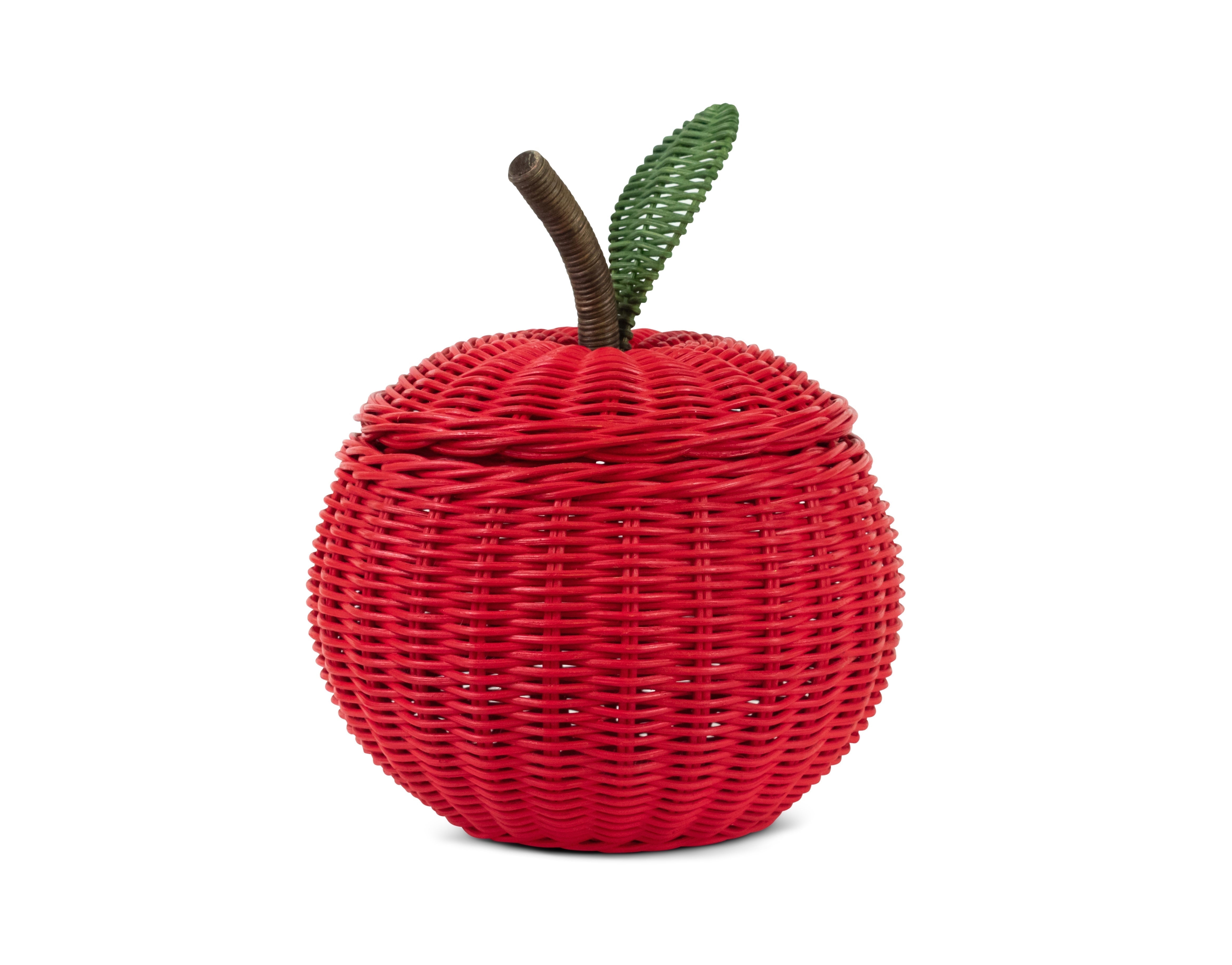 Hand Woven Apple Rattan Storage Basket with Lid Decorative Bin Home Decor Shelf Organizer Cute Handmade Handcrafted Gift Art Decoration Artwork Wicker Size: Mini - 6" Tall x 5.5" Diameter