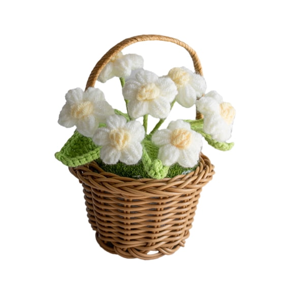 Hand Woven Artificial Flower Basket – Mini Knitted Floral Arrangement for Valentine’s Day Gifts or Home Décor