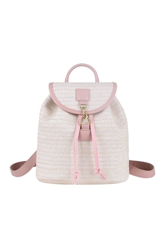 Hand Woven Backpack for Women, Large Capacity Portable Handmade Backpack with Flap Design for Shopping Holiday Parties Commute Daily Use (Pink)