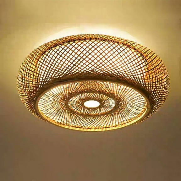 Hand-Woven Bamboo Ceiling Light, 3-Bulb Down Lighting, Rustic Lodge Style, E26/E27 Base, Available in Yellow, Bulbs Not Included