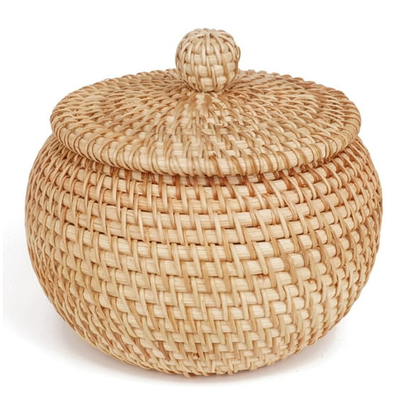 Hand-Woven Basket,Happon Bread Storage Baskets for Food Fruit Vegetables,Rattan Snacks Basket for Restaurant Home Kitchen, Round/Brown