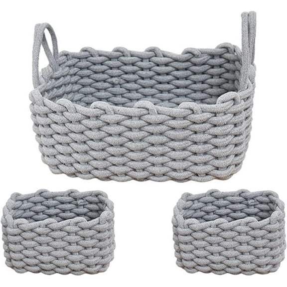 Hand Woven Baskets, Set of 3 for Nursery and Bathroom Storage and Organization (GRAY)