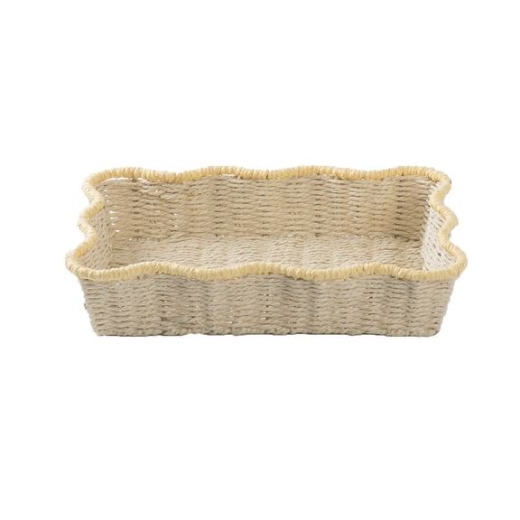 Hand Woven Baskets Storage, Handwoven Storage Basket with Trim Rattan Organizer Bin/Paper Rope Woven Basket Household Storage Container for Kitchen Pantry Bedroom Decor, 15.6x11x3" Yellow