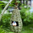 thumbnail image 1 of Hand-Woven Bird House Natural Grass Bird Nest Shelter Hut Small Bird Hideaway Outside Sparrows Hanging Parrot Nest Houses Pet Bird's nest 10cm*25cm flowered grass rope with bow, 1 of 4