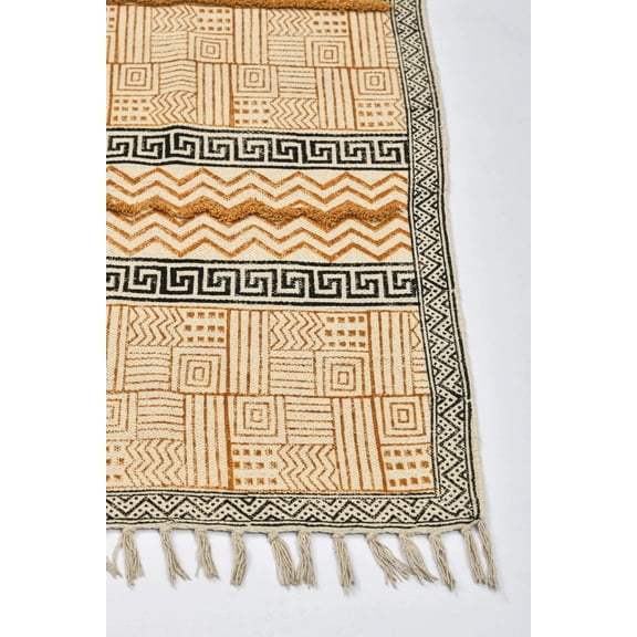 Hand Woven Block Printed Rug Cotton Area Rug Kitchen Dining Room Carpet Custom Rug for Christmas Gift 3x5 Ft