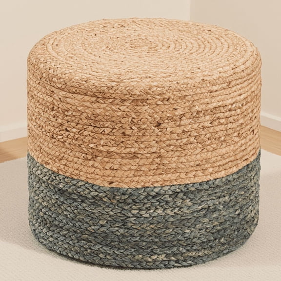 Hand-Woven Cattail Pouf Ottoman Footrest Stool with Anti-Slip Base, Brown