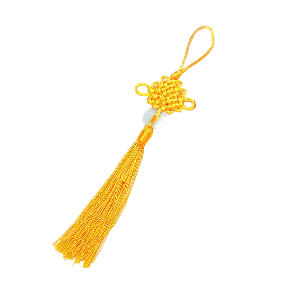 Lot De 5 Pendentifs Pompon Nœud Chinois Jaune - Décoration Voiture Et Intérieur Festival Printemps