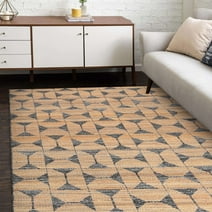 Hand Woven Contemporary Geometric Jute Cotton Blend Brown Area Rug 5' 0" x 8' 0"