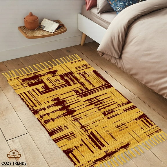 Hand Woven Cotton Area Rug Rag for Hallway, Kitchen, Entryway Living Room - 24''x36'' | 2'x3' Mustard