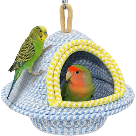 Hand-Woven Cotton Bird Nest for Cage, Cozy Hanging Sleeping Hut for Small Parrots, Budgies & Lovebirds