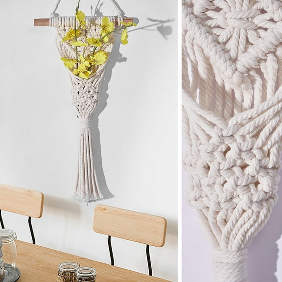 Hand Woven Cotton Macrame Wall Hanging with Dried Flowers Bohemian Style Room Decor