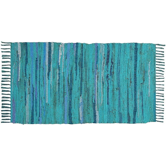 Hand Woven Cotton Rag Rug 2x3 ft Multicolor Reversible Chindi Area Rug for Kitchen Entryway Bedroom Living Room Aqua