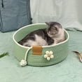thumbnail image 1 of Hand-Woven Cotton Rope Pet Bed, Round Basket Sleeping Nest for Small Dogs and Cats, Soft Comfortable Indoor Cushion, Scratch-Resistant, Washable(Green, 13.7x13.7x5.5in), 1 of 6