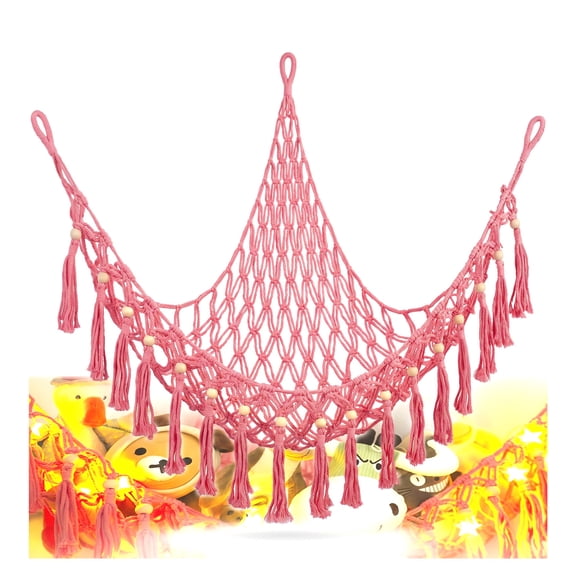 THDFTDT Corner Storage Hammock, Hand‑Woven Cotton Rope Wall Hanging Organizer Net for Stuffed Animals, Plush Toy Collection for Bedroom