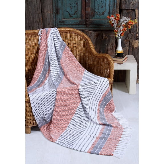 Hand Woven Cotton Rustic Throw Blankets - All Season Comfort with Tassels (Set of 2, 50x60 inches)
