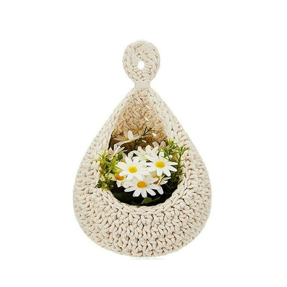 Hand-Woven Cotton Thread Decor Basket Teardrop Hanging Mesh Bag Bird Nest Drop-Shaped Fruit Vegetable Storage Mesh Bag