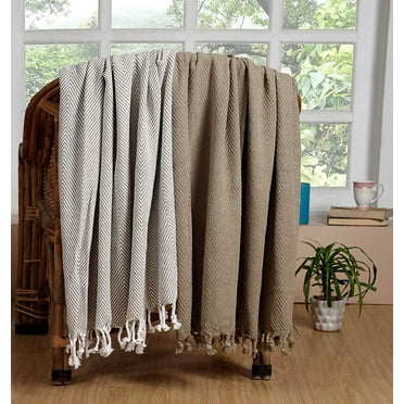 Hand-Woven Cotton Throw Blanket - All-Season Set of 2 (60x50 inches)