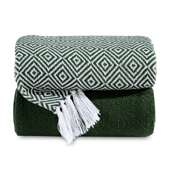 Hand-Woven Cotton Throw Blankets Set of 2 - Warm and Cozy