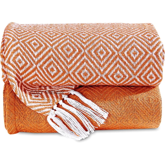 Hand-Woven Cotton Throw Blankets Set of 2 - Warm and Cozy