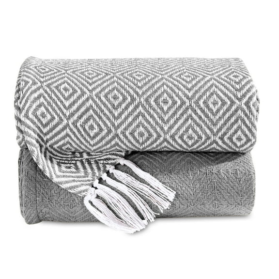 Hand-Woven Cotton Throw Blankets Set of 2 - Warm and Cozy