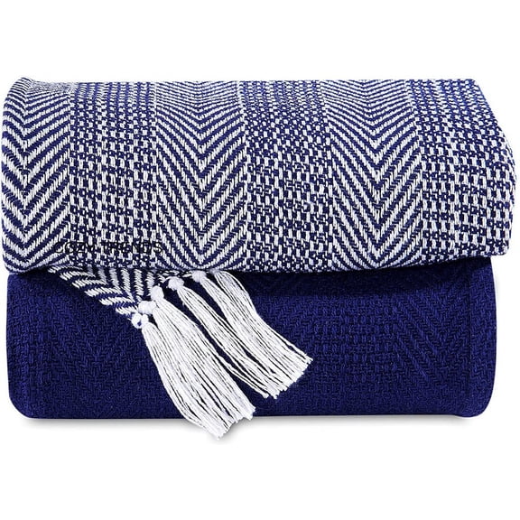 Hand Woven Cozy Warm Combed Cotton All Season Indoor Outdoor Light Weight Fade Resistant Couch Chair Bed Throw Blankets Batik 50x60 Inch (Set of2 )
