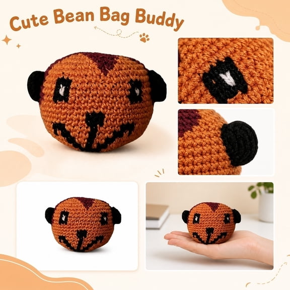 Hand Woven Crochet Meerkat Bean Bag Buddy Plush Toy Cute Animal Handcrafted Knitted Soft Stuffed Animal for Desk Decor and Kids Gift, Orange