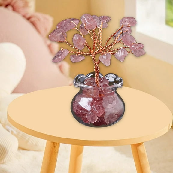 Hand Woven Crystal Tree of Life, ZzCityTK Natural Crystal Chip Tree Healing Money Tree, Mini Desktop Ornament for Home Office Decoration with Positive Energy, Red