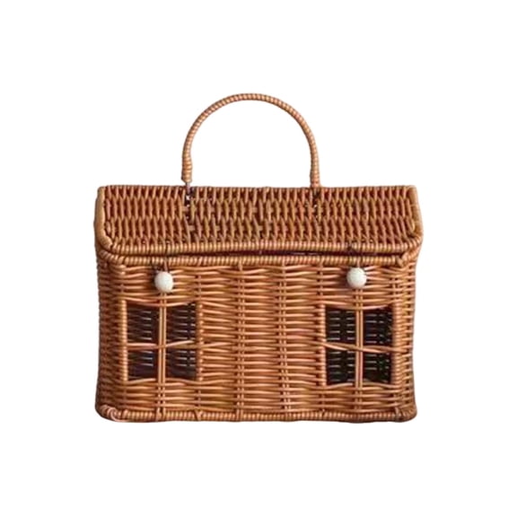 Hand Woven Decorative Shelf Rack with Covered Rattan Shape and Folding Handle for Home Organization for Picnics Easter and Tidying Up Storage Solution