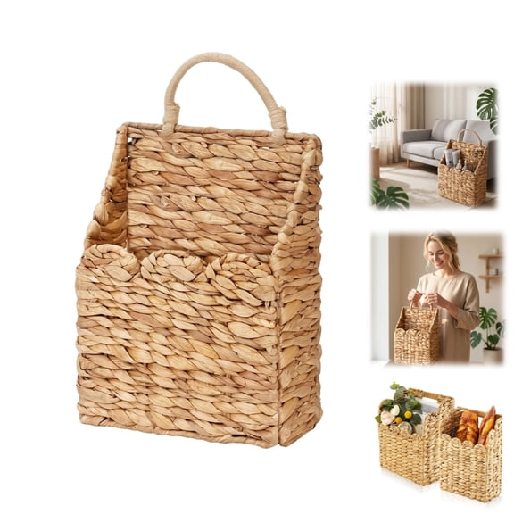 Hand-Woven Divided Magazine Basket, Rattan Magazine Holder, Natural Wicker Magazine Rack for Bathroom, Office, Water Hyacinth, 1 Pack