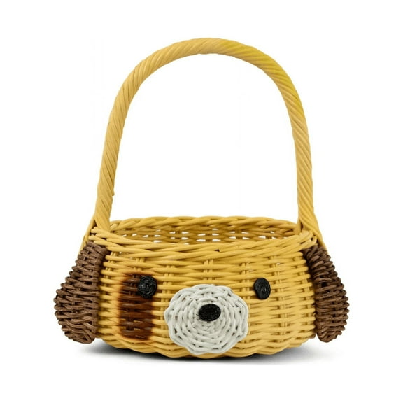 Hand Woven Dog Rattan Wedding Flower Girl Basket Decorative Home Decor Bin Organizer Storage Cute Handmade Handcrafted Easter Decoration Wicker Puppy