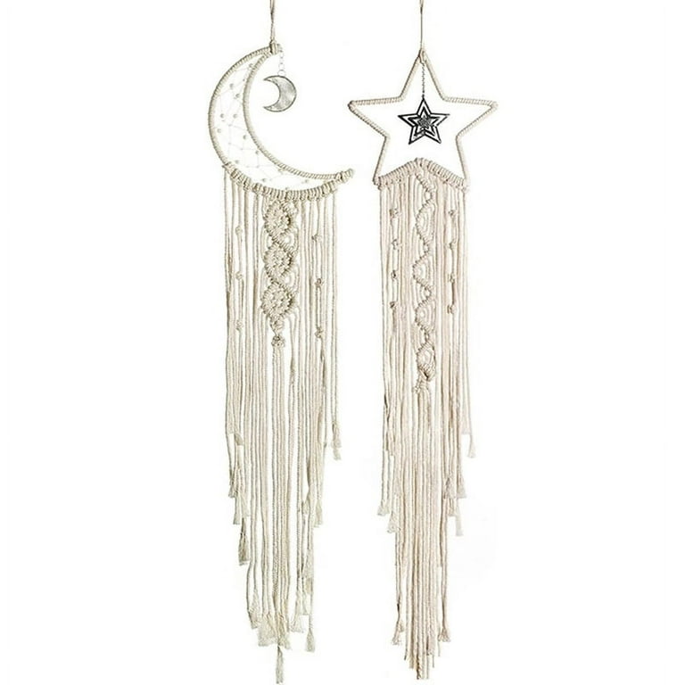 Hand Woven Dreamcatcher Moon+Star Macrame Kit 2 in 1 Macrame Kits Macrame  Wall Hanging Supplies Craft Dream Catcher Kit