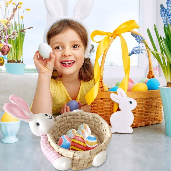 Hand-Woven Easter Bunny Basket, Straw Storage Basket for Candy, Snacks and Trinkets, Home Decoration Ornament, Easter Table Centerpiece, Holiday Gift, Festive Storage