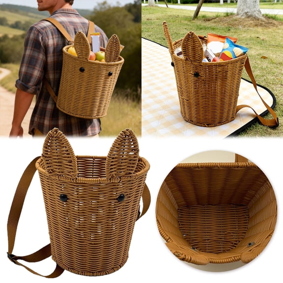 Hand Woven Easter Bunny Basket with Strap â Cute Rabbit Storage Basket for Kids, Easter Egg , Home Decor & Holiday Gift