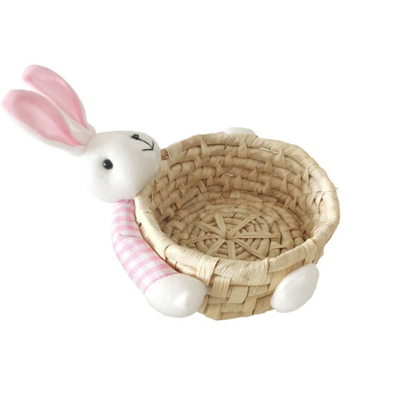 Hand-Woven Easter Bunny Storage Basket - Blue Straw Candy Storage Basket for Home Decoration & Organization, 14x13x7cm, Perfect Easter Gift & Decorative Ornament