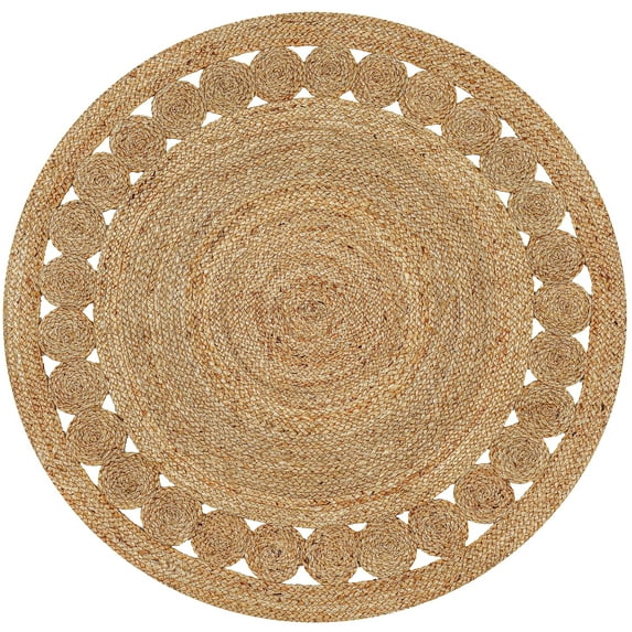 Hand Woven Eco-Friendly Braided & Reversible Jute Area Rug 8 Ft Round - Rustic Beige