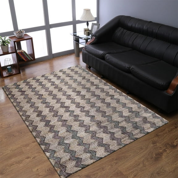 Hand Woven Flat Weave Kilim Jute Eco-Friendly Area Rugs - 3'X5', Rectangle Shape, Beige Charcoal Color, Contemporary Pattern, High Pile, Natural Fiber, Handmade Area Rugs For Living Room (J00030)