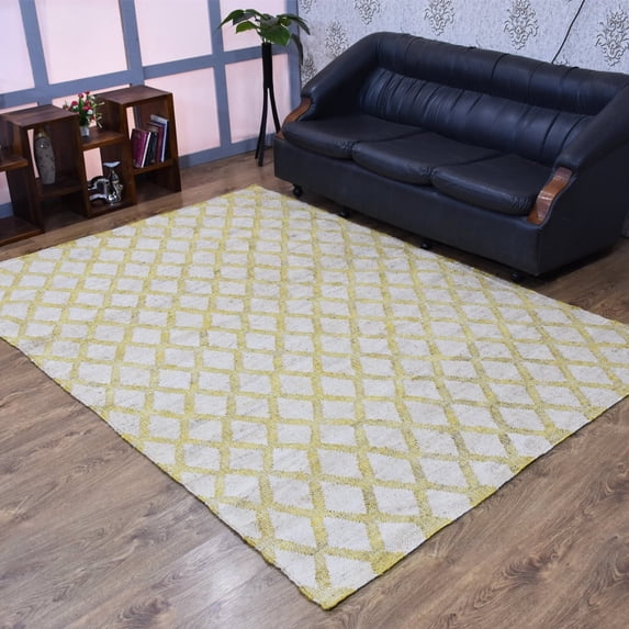 Hand Woven Flat Weave Kilim Jute Eco-Friendly Area Rugs - 3'X5', Rectangle Shape, Beige Gold Color, Geometric Pattern, High Pile, Natural Fiber, Handmade Area Rugs For Living Room (J00031)