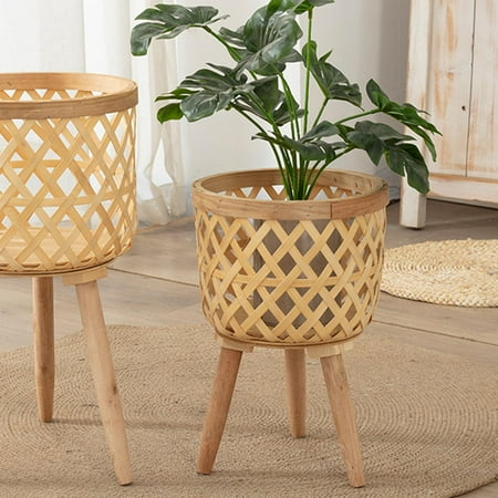 Hand Woven Flor Pot, ration Detachable Storage Basket Rattan Pot Wooden Flor Basket Balcony Planters Lawn Living Room Yard