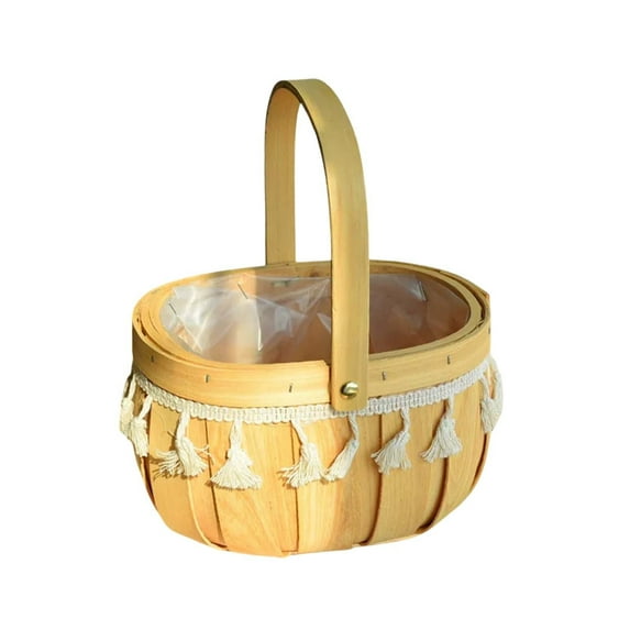 Hand Woven Flower Basket with Handle Rustic Wicker Storage Basket for Wedding Decor,Farmhouse Home,Picnic,Easter,Floral Arrangements Decorative Tassel Basket for Centerpieces,Parties,and Gift Giving