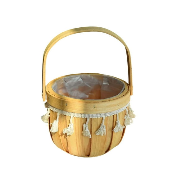 Hand Woven Flower Basket with Handle Rustic Wicker Storage Basket for Wedding Decor,Farmhouse Home,Picnic,Easter,Floral Arrangements Decorative Tassel Basket for Centerpieces,Parties,and Gift Giving